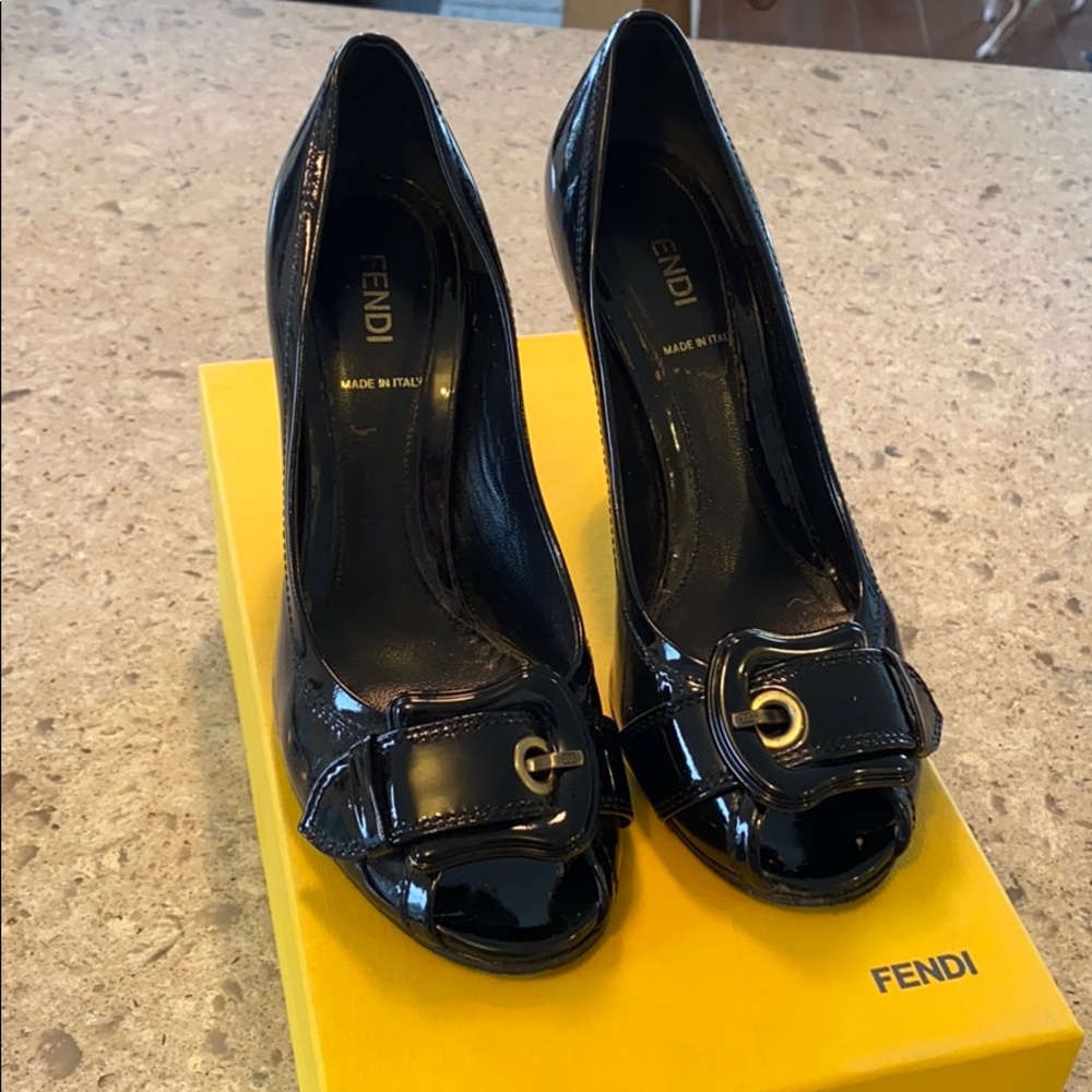 Fendi Peep Toe Patent Leather Heels Size 37